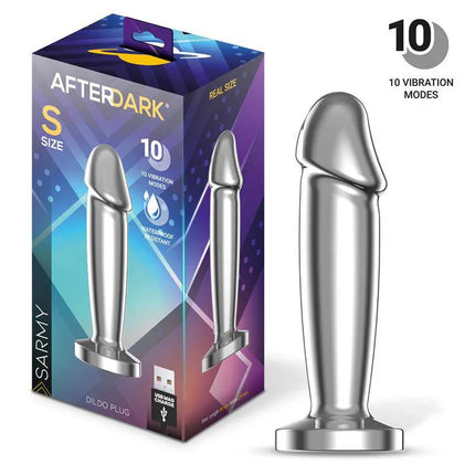 Sarmy Anal Plug with Vibration Magnetic USB Size S, chrome design with 10 vibration modes, ideal for beginners and enhanced sensation.