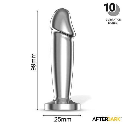 Sarmy Anal Plug with Vibration Magnetic USB Size S, chrome finish, 10 modes, dimensions 99mm x 25mm; ideal for beginners.