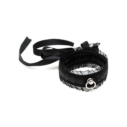 Satin Look Collar Black with adjustable satin bow and elegant nylon design, perfect for fashion-forward outfits or intimate wear.
