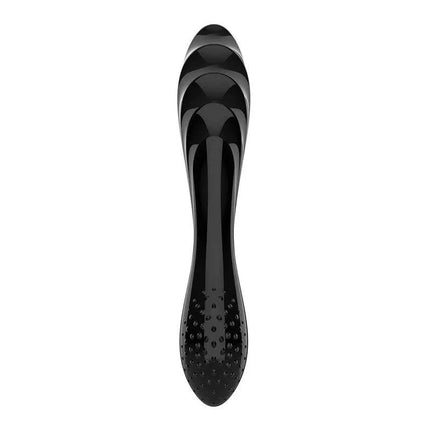 Satisfyer Dazzling Crystal Glass Dildo Hot & Cold black design with textured surface
