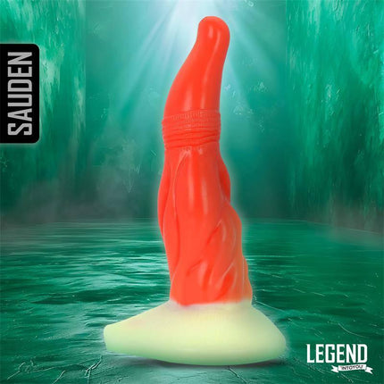 Sauden Liquid Silicone Dildo 22,5 cm in vibrant color with elongated shaft on display from Legend Dildos