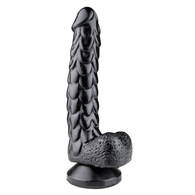 Scales Dildo Hyleos 18 cm with scaly texture and vinyl material for enhanced sensation.