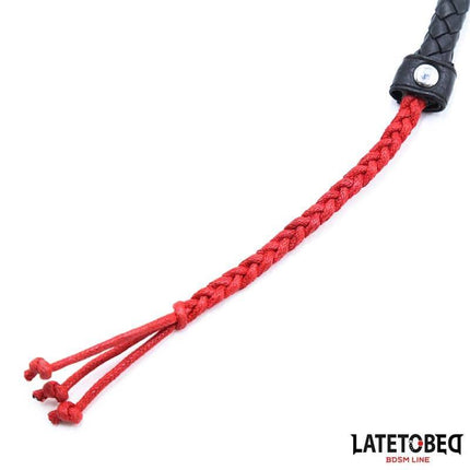 Scandal Whip 110cm by LATETOBED in red and black, lightweight and elegant, perfect for couples seeking new sensations, 83g, 110cm length.