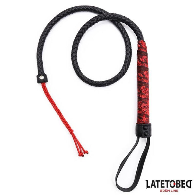 Scandal Whip 110cm by LATETOBED in red and black, elegant and lightweight for precision, designed for couples exploring new sensations.