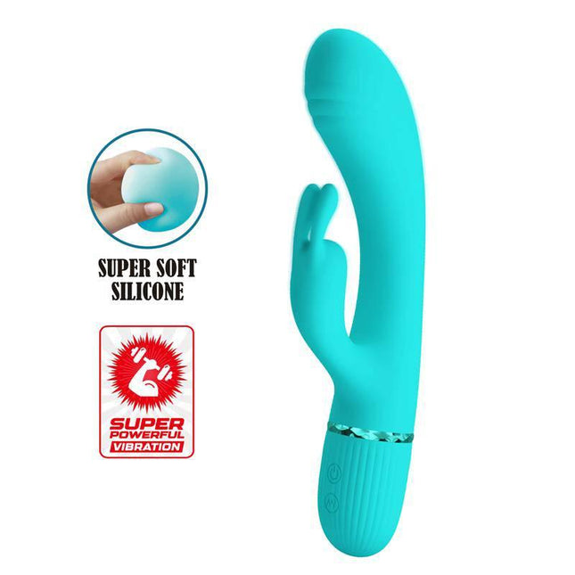 Scocco Rabbit Vibrator Turquoise - body-safe soft silicone with 10 vibration functions for customizable stimulation.