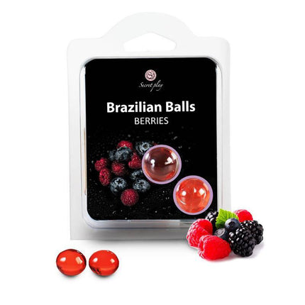 Secret Play 2 Berries Brazilian Balls Set packaging with massage oil balls and berry accents.