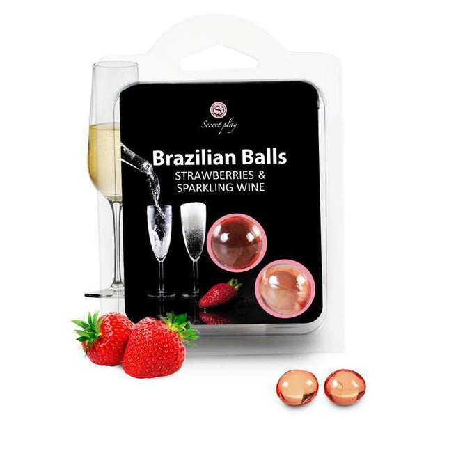 Secret Play 2 strawberry and champagne brazilian balls set with strawberries and champagne glass