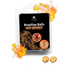 Secret Play Set 2 Hot Effect Brazilian Balls Set with heat effect packaging and two brown balls with flames.