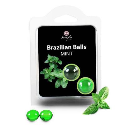 Secret Play Set 2 Brazilian Balls Mint, mint-scented massage oil balls with refreshing aroma and silky texture in packaging.