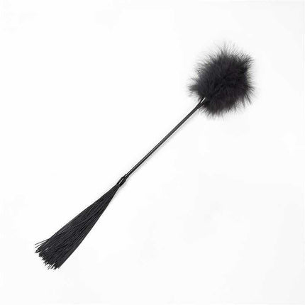 Secret Play Silicone Whip and Duster, 55 cm black sensory accessory for intimate play, featuring a mini whip and duster design.