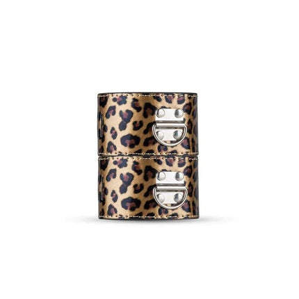 Secret Pleasure Chest Wicked Wildcat adjustable cuffs with leopard print for BDSM enthusiasts.