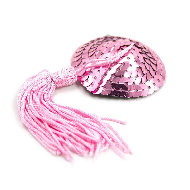 Self - Adhesive Heart Sequin Nipple Cover with Tassel Pink - secretsextoys.store