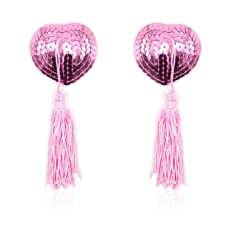 Self - Adhesive Heart Sequin Nipple Cover with Tassel Pink - secretsextoys.store