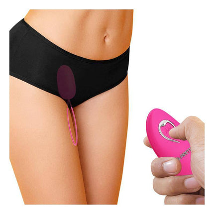 Selkie Vibrating Egg with Remote Control for discreet pleasure and adjustable sensations, shown in use with compact wireless remote.