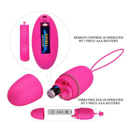 Selkie Vibrating Egg with Remote Control, pink silicone egg showing battery compartments, ideal for discreet pleasure and control.