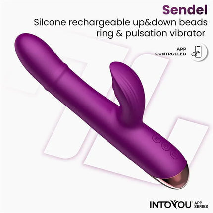 Sendel Vibe with Up and Down Internal Beads Ring and Pulsation with App, premium purple silicone vibrator from Intoyou® App Series