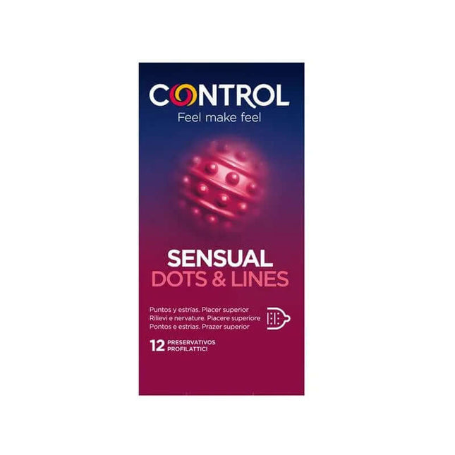 Pack of Sensual Dots & Lines 12 uds condoms with unique texture for intense pleasure