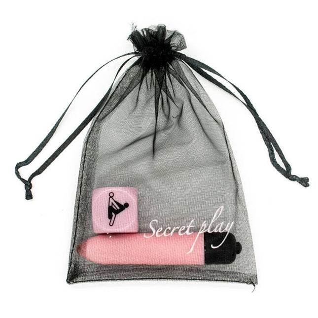 Sensual Feelings Kit Vibrating Bullet and Dice Postures in an organza bag.