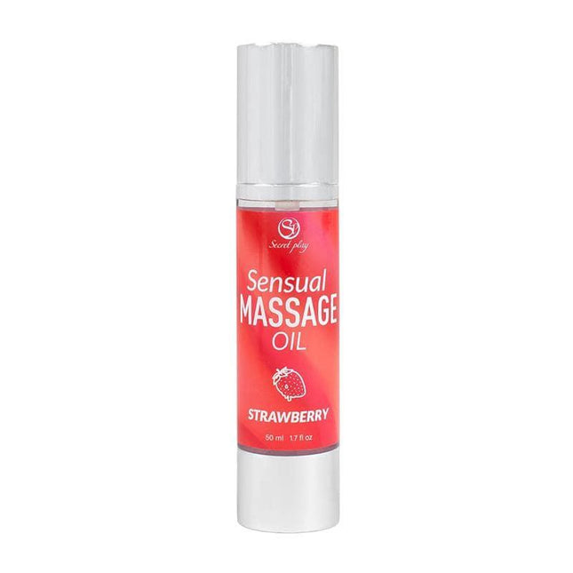 Sensual Massage Oil Strawberry 50 ml bottle with red label, designed for luxurious and aromatic massages.
