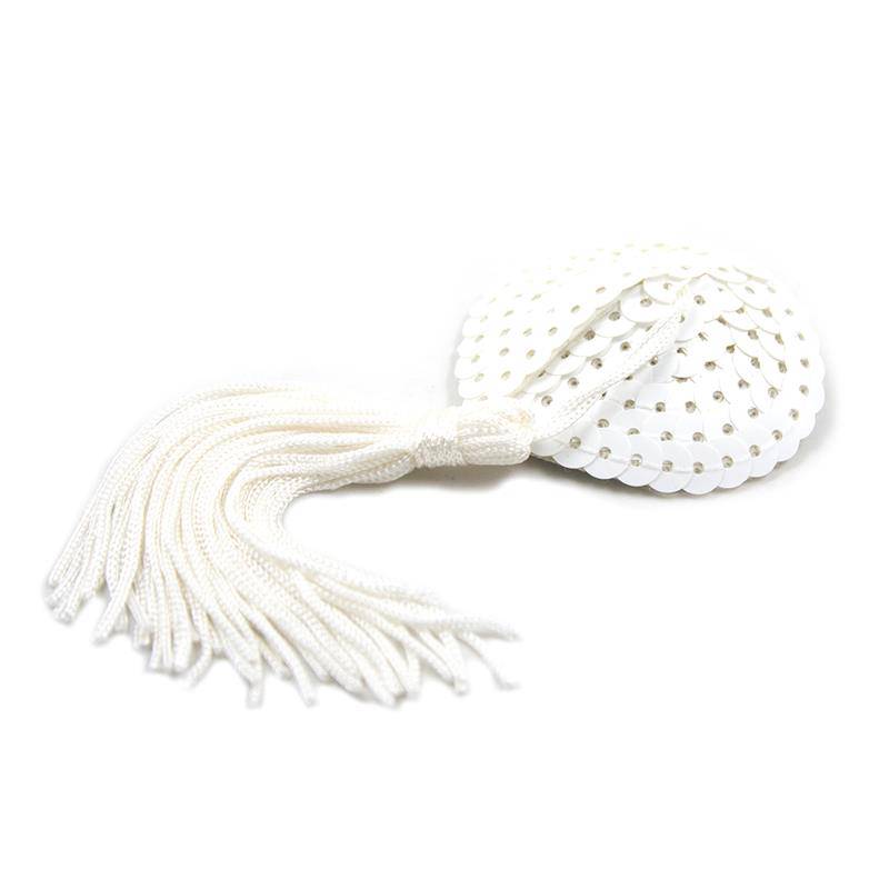 Sequin Nipple Cover with Tassel White - secretsextoys.store