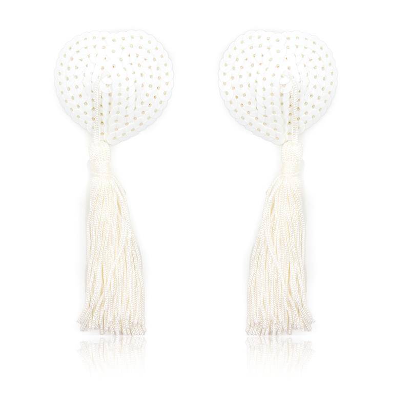 Sequin Nipple Cover with Tassel White - secretsextoys.store