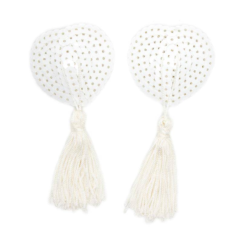 Sequin Nipple Cover with Tassel White - secretsextoys.store