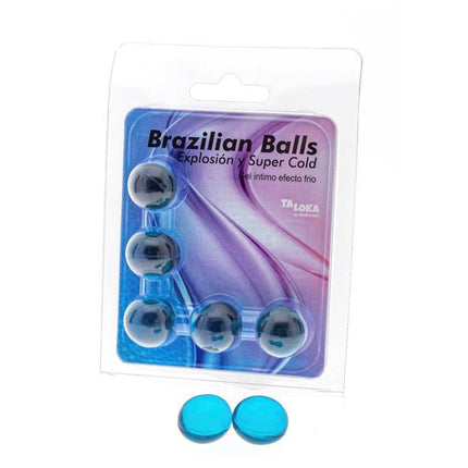 Set 5 Brazilian Balls Gel Cold Effect for cooling sensation and intimate pleasure, featuring five compact gel-filled spheres.