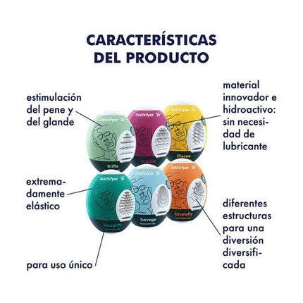 Set 6 Units Masturbador - Satisfyer eggs with diverse textures and innovative design for enhanced stimulation and pleasure.