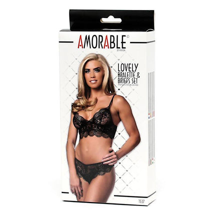 Set Bralette with Panties in lace packaging, showcasing elegant lingerie design for a sensual look.