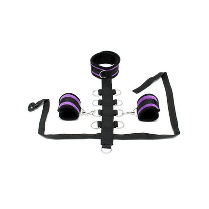 Set Collar with Cuffs Purpura - premium bondage set in black and purple with durable polyester material and adjustable restraints.