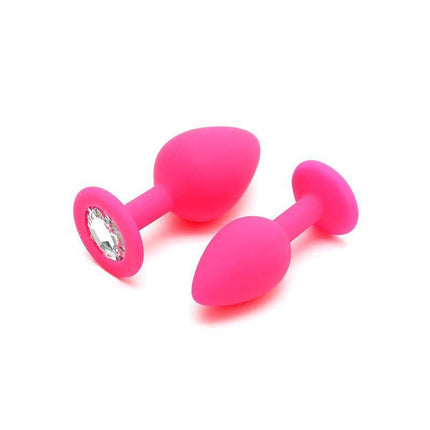Set de Plugs Anales Berlin Rosa - two pink silicone anal plugs with jewel detail for beginners and couples.