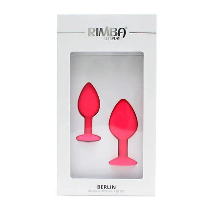 Set de Plugs Anales Berlin Rosa - Pink anal plug duo set in package, featuring two sizes for beginners and couples in luxury silicone.
