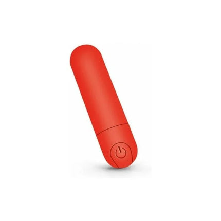 Red mini vibrating bullet from Set Mini Vibrating Bullet and Strawberry Sliding Gel 50 ml, USB rechargeable, 10 functions.