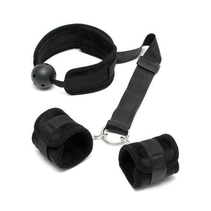 Set Mouthgag with Cuffs Black bonded with Velcro closure, featuring soft handcuffs for comfortable playful restraint