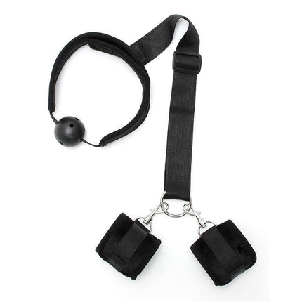 Set Mouthgag with Cuffs Black - bondage kit featuring Velcro closure ball gag and soft handcuffs for secure, playful restraint.