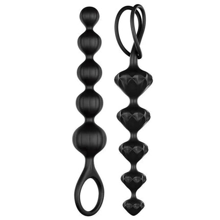 Set of 2 Anal Beads Black, featuring two silicone chains with five gradually sized beads, designed for enhanced comfort and control.