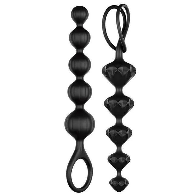Set of 2 Anal Beads Black, featuring two silicone chains with five gradually sized beads, designed for enhanced comfort and control.