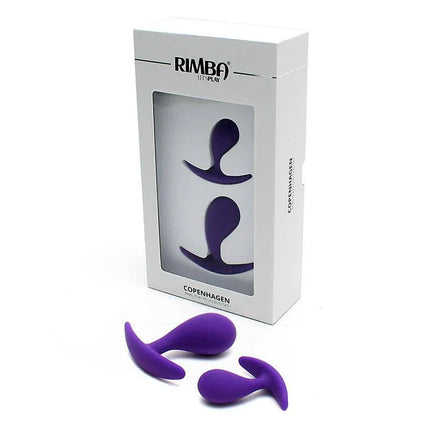 Set of 2 Anatomic Butt Plugs Copenhagen Purple in packaging and displayed separately