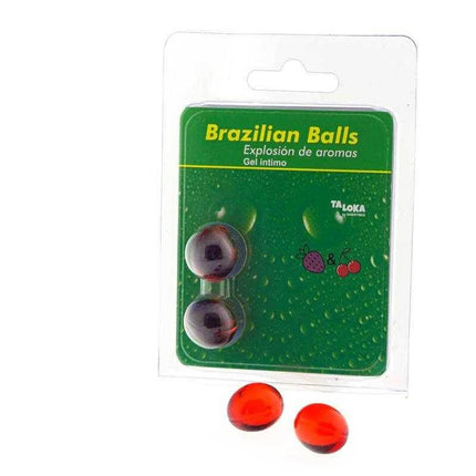 Set of 2 Flavored Brazilian Massage Balls in red, designed for aromatic massage with strawberry and cherry scents.