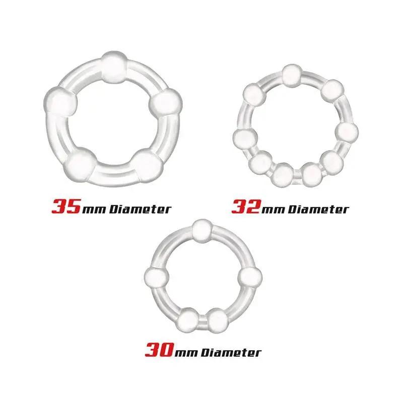 Set of 3 Penis Ring Beaded Flexibles Clear - secretsextoys.store