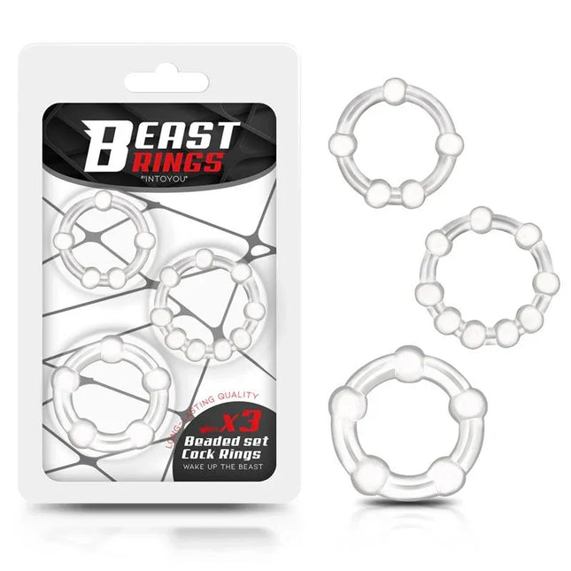 Set of 3 Penis Ring Beaded Flexibles Clear by Beast Rings for enhanced intimacy and comfort.