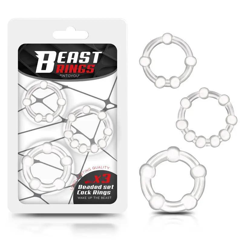 Set of 3 Penis Ring Beaded Flexibles Clear - secretsextoys.store