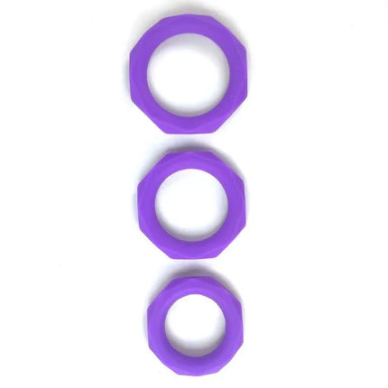 Set of 3 penis rings Silicone Purple by A-Gusto, three different sizes, designed for enhanced pleasure and comfort.