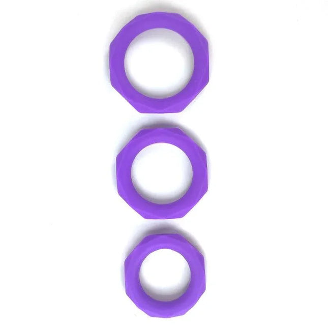 Set of 3 penis rings Silicone Purple by A-Gusto, three different sizes, designed for enhanced pleasure and comfort.