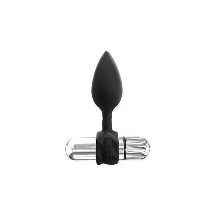 Set of 4 Anal Training Plugs with Vibration featuring black silicone plug with removable vibrating bullet for enhanced pleasure.