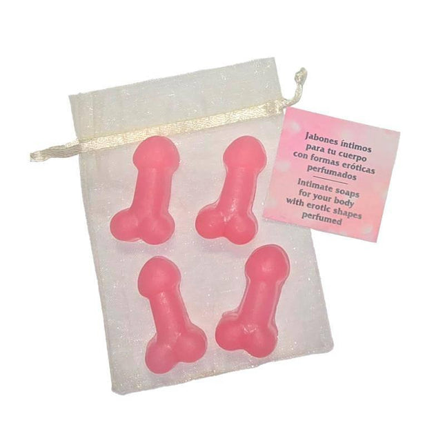 Set of 4 Penis Shaped Mini Soaps Scented in a pouch with label