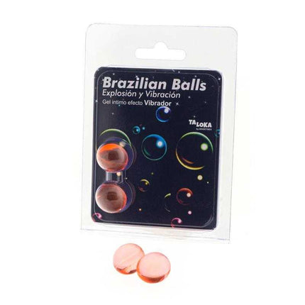 Set of Brazilian Balls with Vibration Effect for dynamic sensual massage with flavored gel lubricant in two-pack.