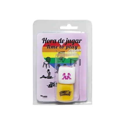 Set of postures dice and a object dice in packaging for creative fun and prompts