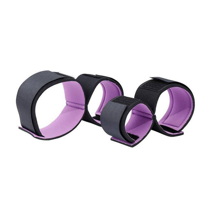 Set of restraints with handcuffs and Anklecuffs Adjustable, featuring black and purple wrist and ankle cuffs for comfortable BDSM play.
