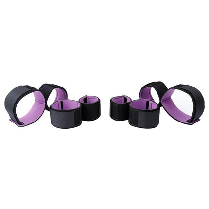 Set of restraints with handcuffs and Anklecuffs Adjustable in black and purple design